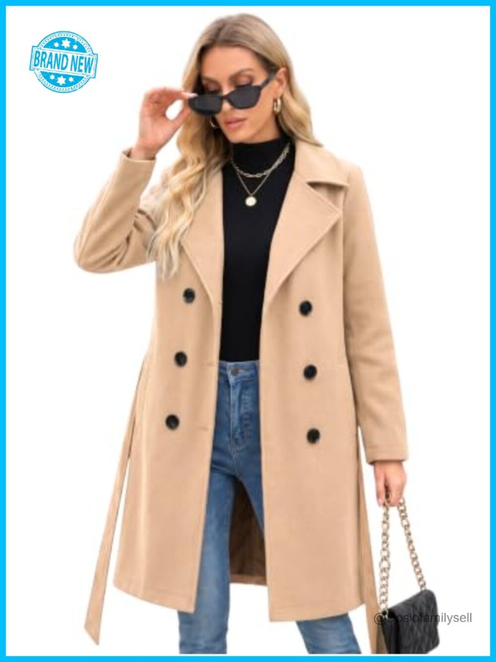 Steve Madden Faux Wool Trench Coat Double-Breasted Belted Winter